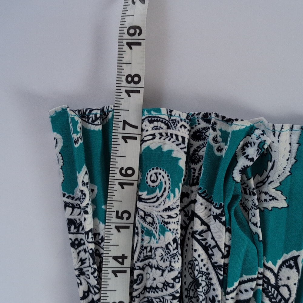 Sandra Darren Teal and Navy Paisley Long Sleeve Dress - Picture 9 of 9